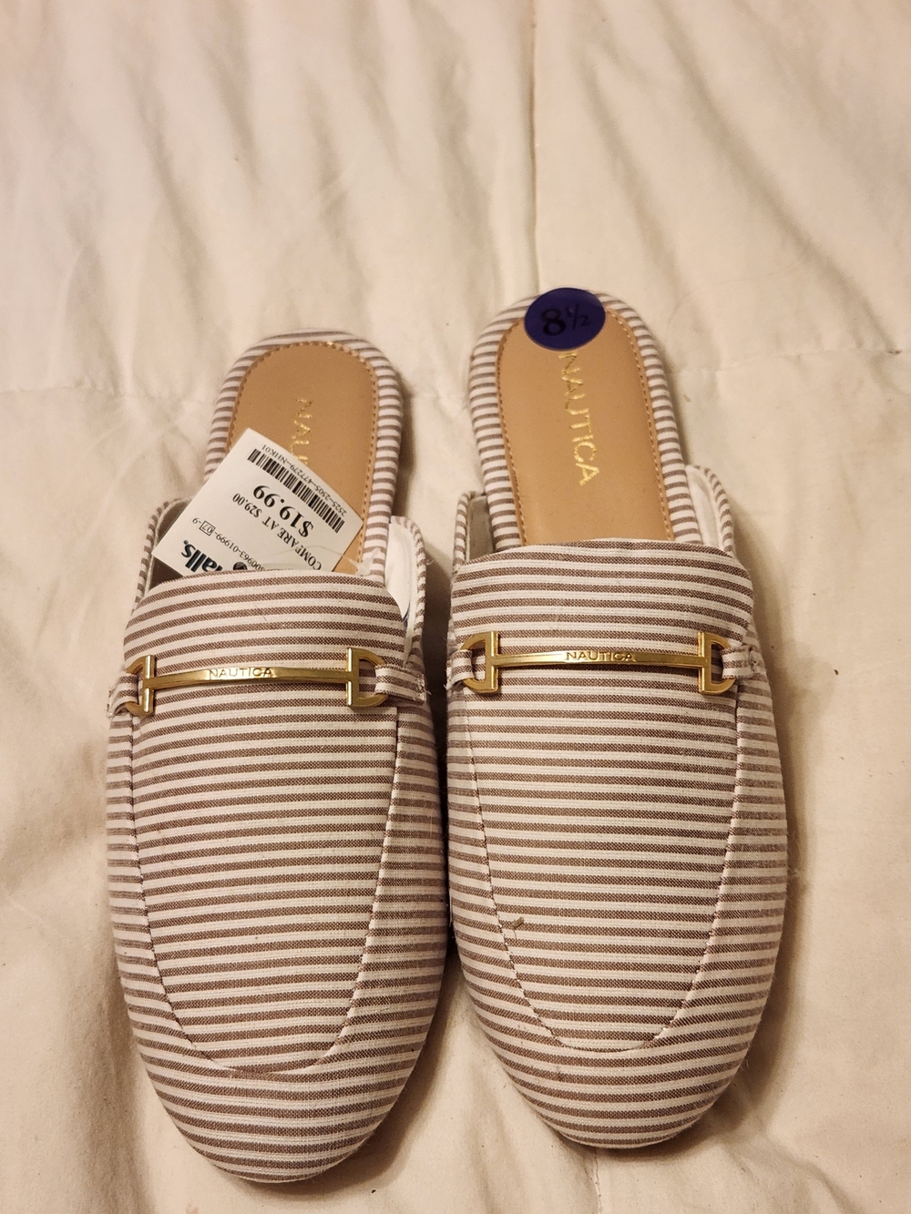 Nautica Women's Beige Stripe Slip-On Mules